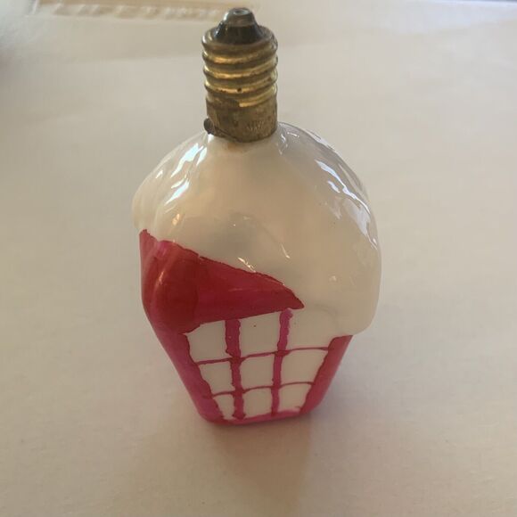 Vintage Figural Milk Glass Christmas Lantern Light Bulb Japan 16V WORKS Pink/wht - Picture 3 of 7
